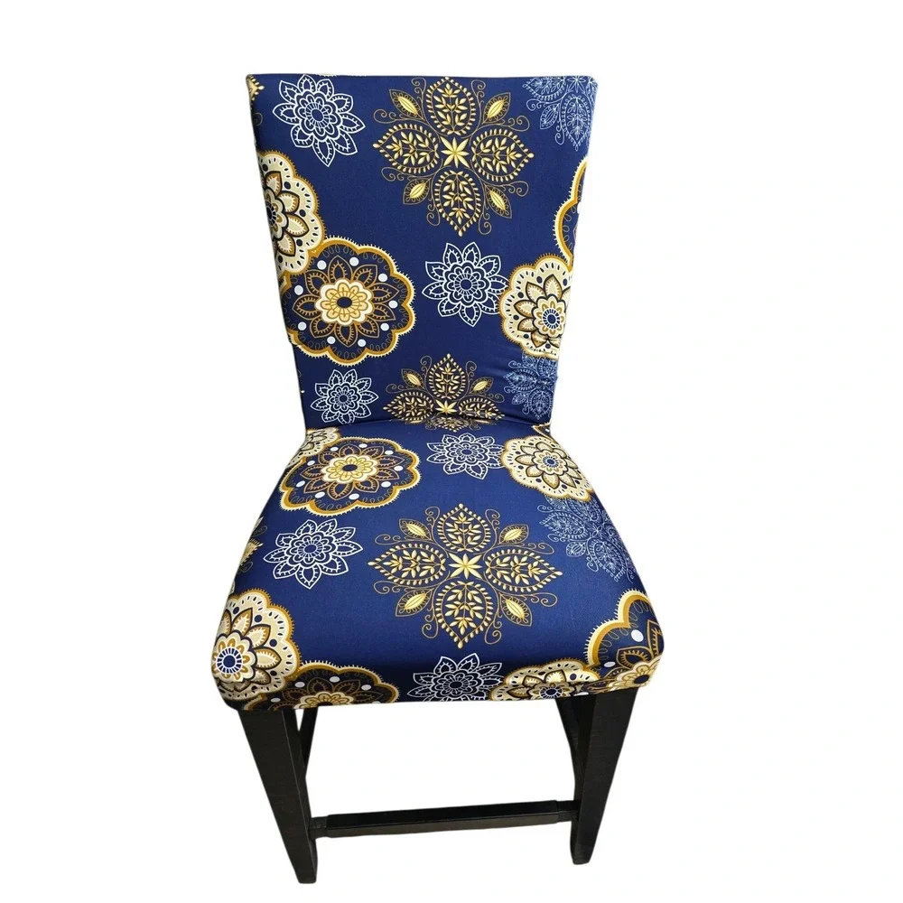H.VERSAILTEX Navy Gold Mandala Velvet Dining Chair Covers 6 Pack USHVYHYT-6Navy